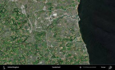 Sunderland 'de. Birleşik Krallık 'ın idari bölgesini A uydusundan gösteren bir görüntü.