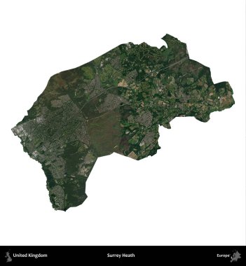 Surrey Heath. Birleşik Krallık 'ın idari alanı uydudan beyaza izole edildi.