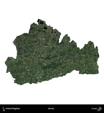 Surrey. Birleşik Krallık 'ın idari alanı uydudan beyaza izole edildi.