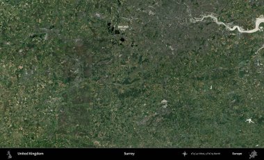 Surrey. Birleşik Krallık 'ın idari alanı bir uydu görüntüsü üzerinde