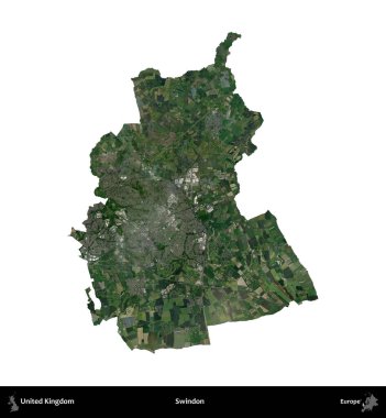 Swindon. Birleşik Krallık 'ın idari alanı uydudan beyaza izole edildi.
