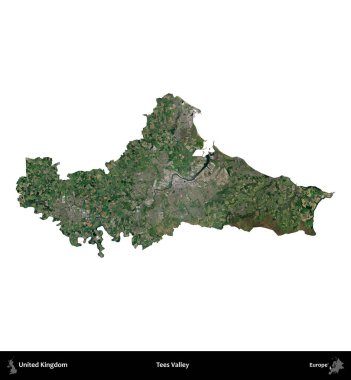 Tees Valley 'de. Birleşik Krallık 'ın idari alanı uydudan beyaza izole edildi.