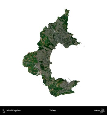 Torbay. Birleşik Krallık 'ın idari alanı uydudan beyaza izole edildi.