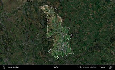 Torfaen. Birleşik Krallık 'ın idari alanı karartılmış bir uydu üzerinde vurgulanmış ve özetlenmiştir.