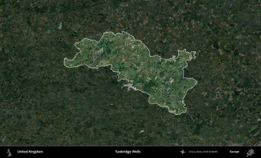 Tunbridge Wells 'de. Birleşik Krallık 'ın idari alanı karartılmış bir uydu üzerinde vurgulanmış ve özetlenmiştir.