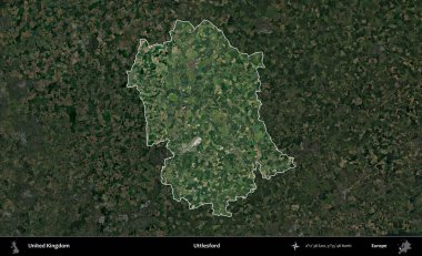 Uttlesford 'da. Birleşik Krallık 'ın idari alanı karartılmış bir uydu üzerinde vurgulanmış ve özetlenmiştir.