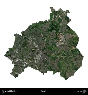 Walsall. Birleşik Krallık 'ın idari alanı uydudan beyaza izole edildi.