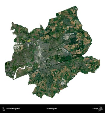 Warrington. Birleşik Krallık 'ın idari alanı uydudan beyaza izole edildi.