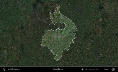 Warwickshire 'da. Birleşik Krallık 'ın idari alanı karartılmış bir uydu üzerinde vurgulanmış ve özetlenmiştir.