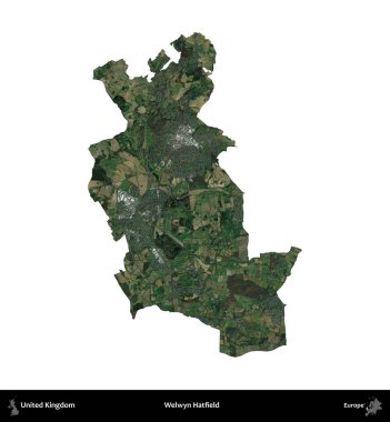 Welwyn Hatfield. Birleşik Krallık 'ın idari alanı uydudan beyaza izole edildi.