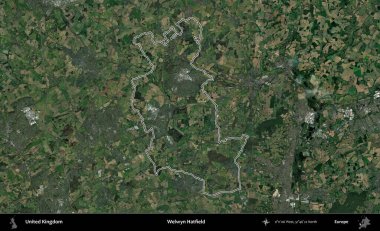 Welwyn Hatfield. Birleşik Krallık 'ın idari bölgesini A uydusundan gösteren bir görüntü.