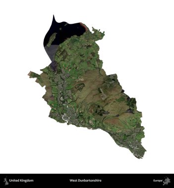 Batı Dunbartonshire. Birleşik Krallık 'ın idari alanı uydudan beyaza izole edildi.