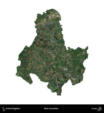 Batı Lancashire. Birleşik Krallık 'ın idari alanı uydudan beyaza izole edildi.