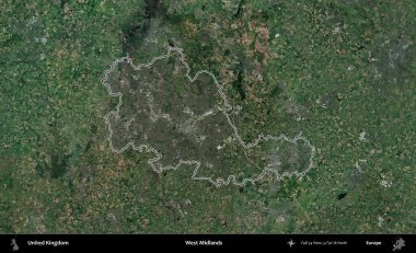 Batı Midlands. Birleşik Krallık 'ın idari bölgesini A uydusundan gösteren bir görüntü.