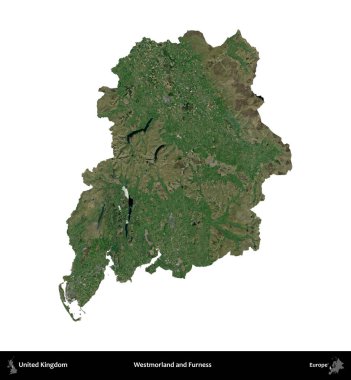 Westmorland ve Furness. Birleşik Krallık 'ın idari alanı uydudan beyaza izole edildi.