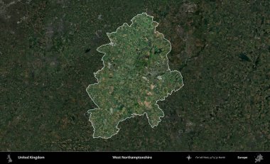 Batı Northamptonshire. Birleşik Krallık 'ın idari alanı karartılmış bir uydu üzerinde vurgulanmış ve özetlenmiştir.