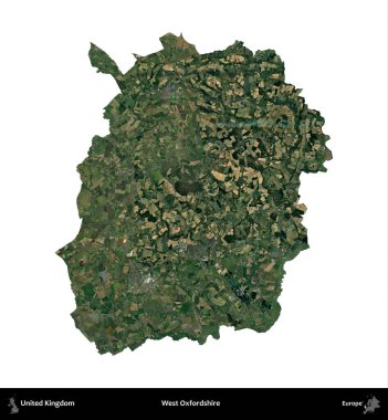 Batı Oxfordshire. Birleşik Krallık 'ın idari alanı uydudan beyaza izole edildi.