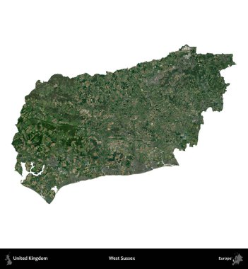 Batı Sussex. Birleşik Krallık 'ın idari alanı uydudan beyaza izole edildi.