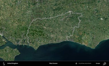 Batı Sussex. Birleşik Krallık 'ın idari bölgesini A uydusundan gösteren bir görüntü.
