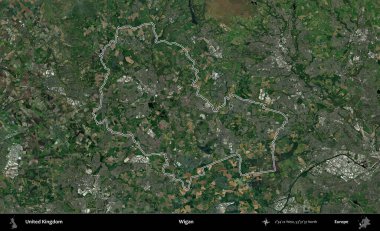 Wigan. Birleşik Krallık 'ın idari bölgesini A uydusundan gösteren bir görüntü.