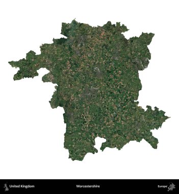 Worcestershire 'da. Birleşik Krallık 'ın idari alanı uydudan beyaza izole edildi.