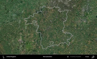 Worcestershire 'da. Birleşik Krallık 'ın idari bölgesini A uydusundan gösteren bir görüntü.