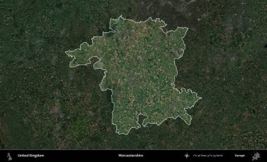 Worcestershire 'da. Birleşik Krallık 'ın idari alanı karartılmış bir uydu üzerinde vurgulanmış ve özetlenmiştir.