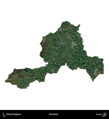 Wrexham. Birleşik Krallık 'ın idari alanı uydudan beyaza izole edildi.