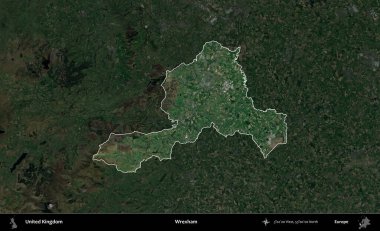 Wrexham. Birleşik Krallık 'ın idari alanı karartılmış bir uydu üzerinde vurgulanmış ve özetlenmiştir.