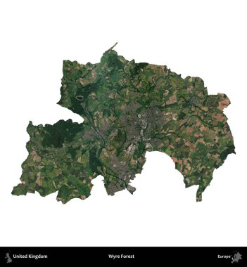 Wyre Ormanı. Birleşik Krallık 'ın idari alanı uydudan beyaza izole edildi.