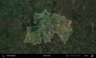 Wyre Ormanı. Birleşik Krallık 'ın idari alanı karartılmış bir uydu üzerinde vurgulanmış ve özetlenmiştir.