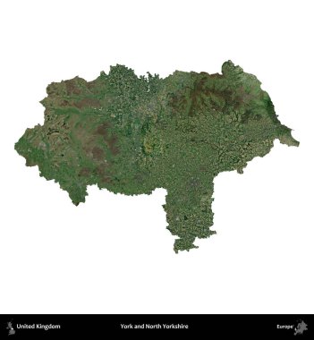 York ve Kuzey Yorkshire. Birleşik Krallık 'ın idari alanı uydudan beyaza izole edildi.