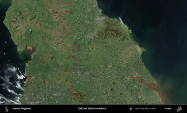 York ve Kuzey Yorkshire. Birleşik Krallık 'ın idari alanı bir uydu görüntüsü üzerinde