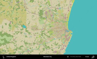 Aberdeen Şehri. Birleşik Krallık 'ın idari alanı bir OpenStreetMap İnsani Biçim haritası üzerinde