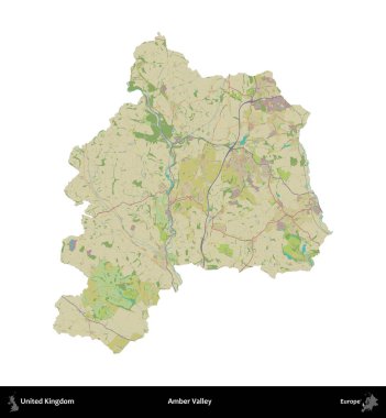 Amber Vadisi Birleşik Krallık 'ın idari alanı bir OpenStreetMap İnsani Harita stili haritasında beyaza izole edildi