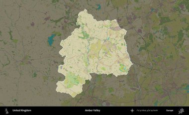 Amber Vadisi Birleşik Krallık 'ın idari alanı karanlık bir OpenStreetMap İnsani Haritası biçiminde vurgulanmış ve özetlenmiştir
