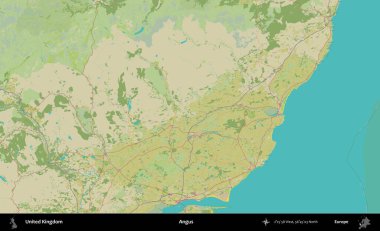 Angus. Birleşik Krallık 'ın idari alanı bir OpenStreetMap İnsani Biçim haritası üzerinde