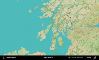 Argyll ve Bute. Birleşik Krallık 'ın bir OpenStreetMap İnsani Biçim haritasında özetlenmiş idari alanı