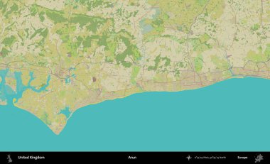 Arun. Birleşik Krallık 'ın idari alanı bir OpenStreetMap İnsani Biçim haritası üzerinde