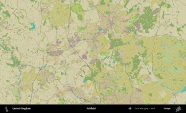 Ashfield. Birleşik Krallık 'ın idari alanı bir OpenStreetMap İnsani Biçim haritası üzerinde