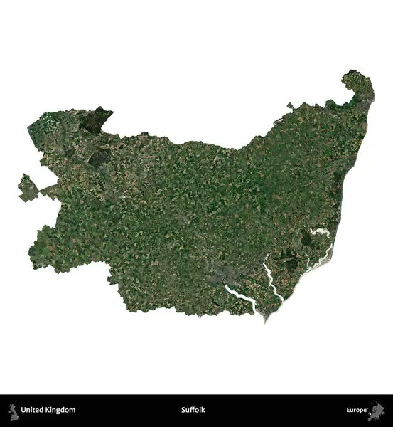 Suffolk. Birleşik Krallık 'ın idari alanı uydudan beyaza izole edildi.