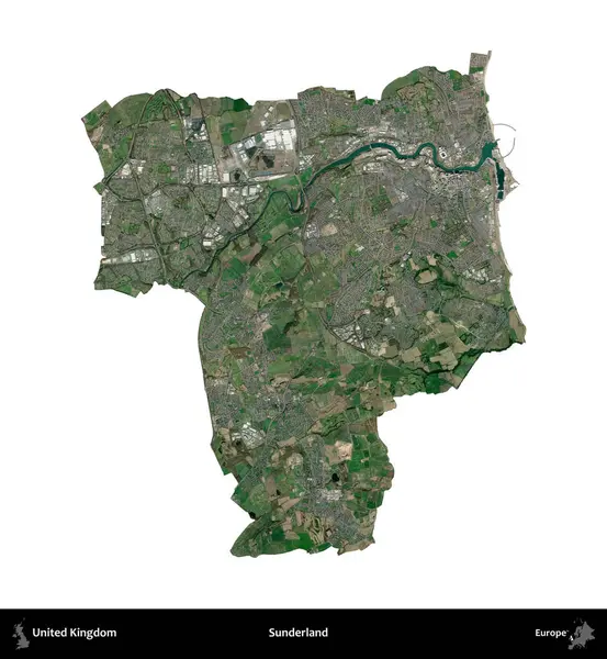 Sunderland 'de. Birleşik Krallık 'ın idari alanı uydudan beyaza izole edildi.
