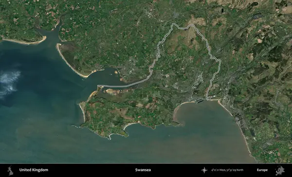 Swansea 'de. Birleşik Krallık 'ın idari bölgesini A uydusundan gösteren bir görüntü.