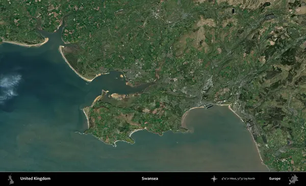 Swansea 'de. Birleşik Krallık 'ın idari alanı bir uydu görüntüsü üzerinde