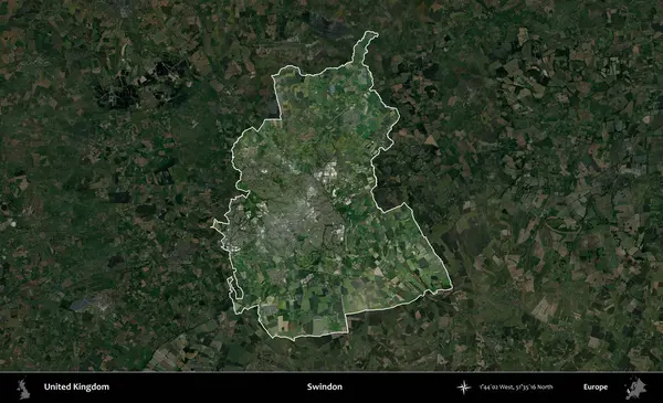 Swindon. Birleşik Krallık 'ın idari alanı karartılmış bir uydu üzerinde vurgulanmış ve özetlenmiştir.