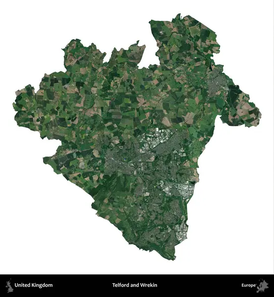 Telford ve Wrekin. Birleşik Krallık 'ın idari alanı uydudan beyaza izole edildi.