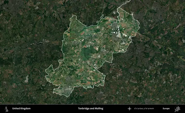 Tonbridge ve Malling. Birleşik Krallık 'ın idari alanı karartılmış bir uydu üzerinde vurgulanmış ve özetlenmiştir.