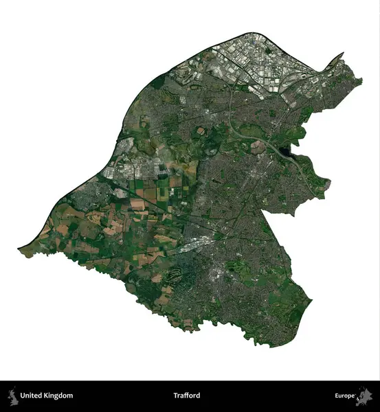 Trafford 'da. Birleşik Krallık 'ın idari alanı uydudan beyaza izole edildi.