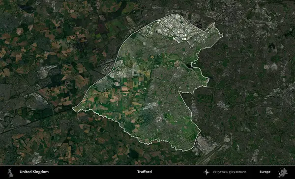 Trafford 'da. Birleşik Krallık 'ın idari alanı karartılmış bir uydu üzerinde vurgulanmış ve özetlenmiştir.