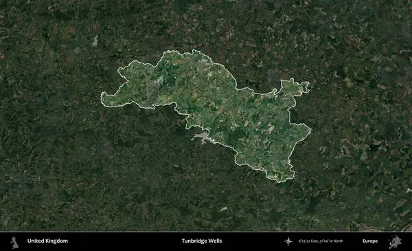 Tunbridge Wells 'de. Birleşik Krallık 'ın idari alanı karartılmış bir uydu üzerinde vurgulanmış ve özetlenmiştir.